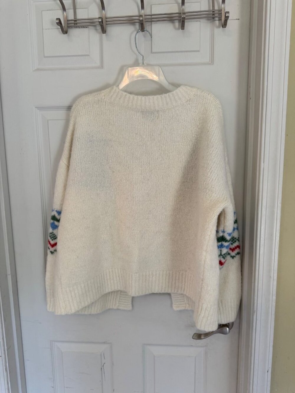 FRNCH Fairisle Long Sleeve Cream Open Cardigan Sweater One Size Fits All - Picture 5 of 7
